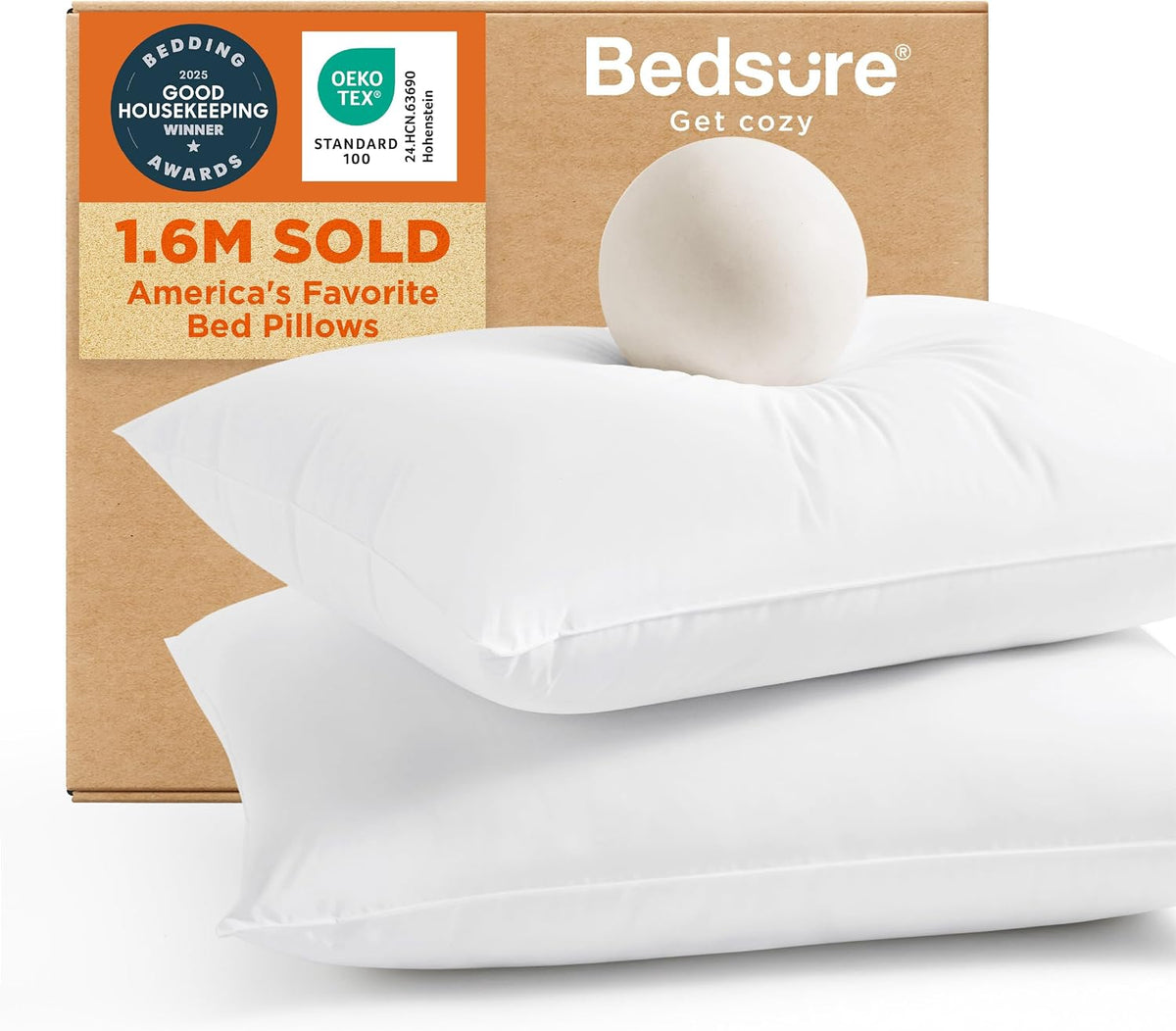 Bedsure Pillows Standard Size Set of 2 - Hotel Collection Bed Pillows for Sleeping, with down Alternative Filling, Soft Support for Back, Stomach or Side Sleepers, Standard, 26"X19", White, 2 Pack