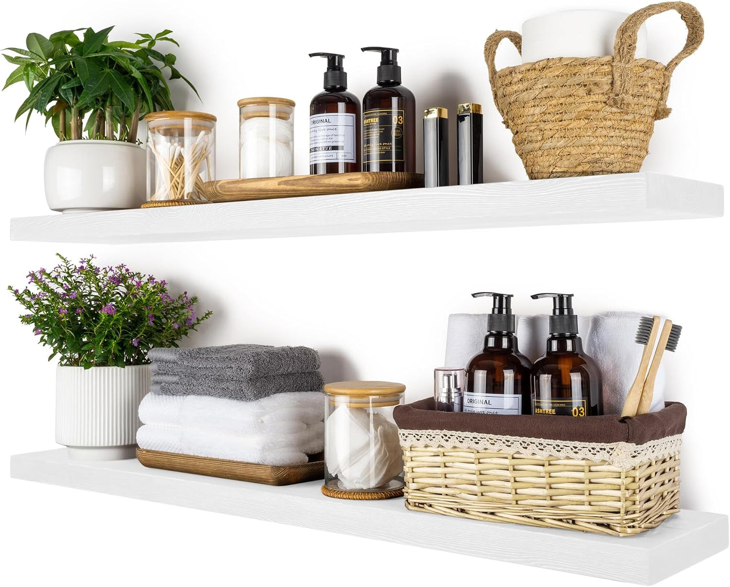 Rustic Solid Pine Floating Shelves – Set of 2