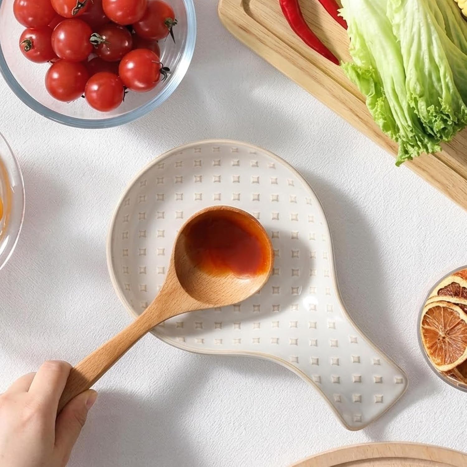 Farmhouse Ceramic Spoon Rest for Kitchen Counter