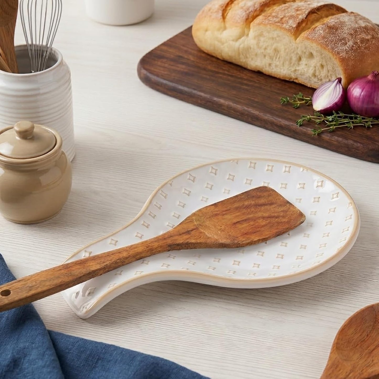 Farmhouse Ceramic Spoon Rest for Kitchen Counter