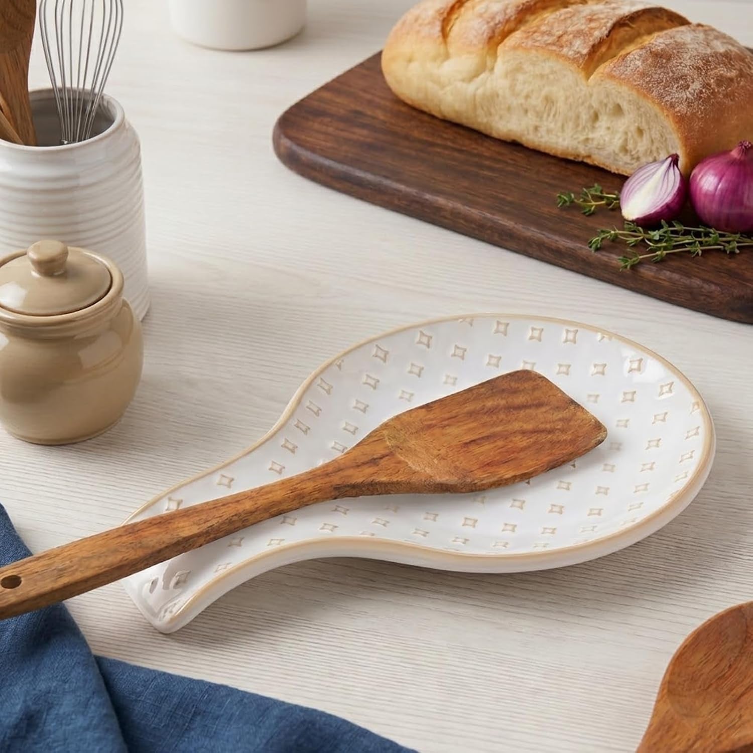 Farmhouse Ceramic Spoon Rest for Kitchen Counter