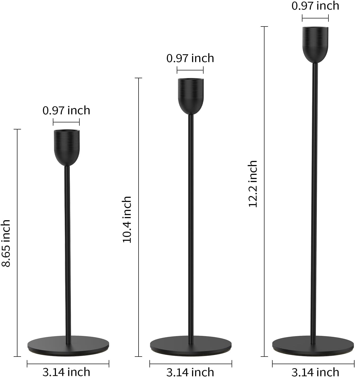 Modern Black Metal Candle Holders | Set of 3 Taper Candlesticks