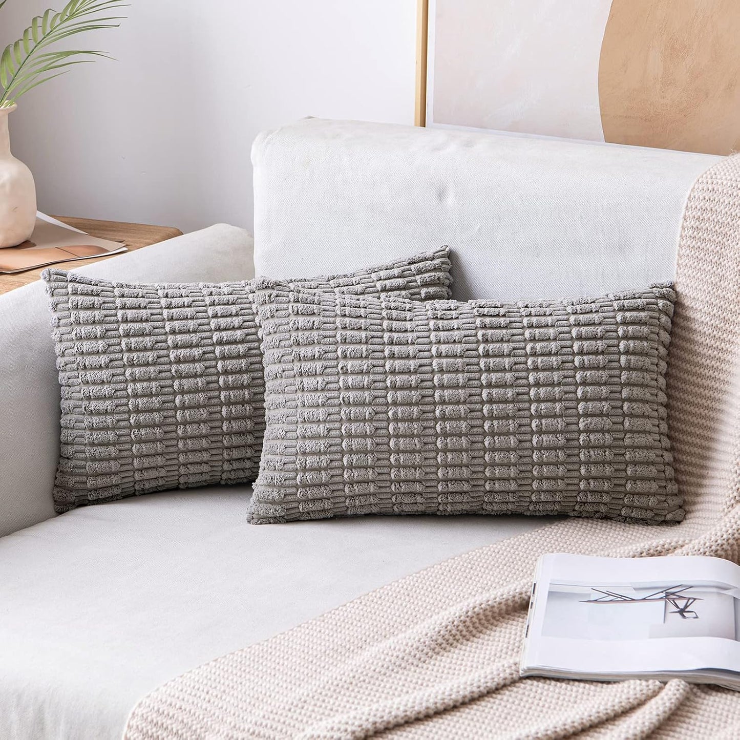 Boho Corduroy Decorative Throw Pillow Cover for Couch, Sofa & Bed