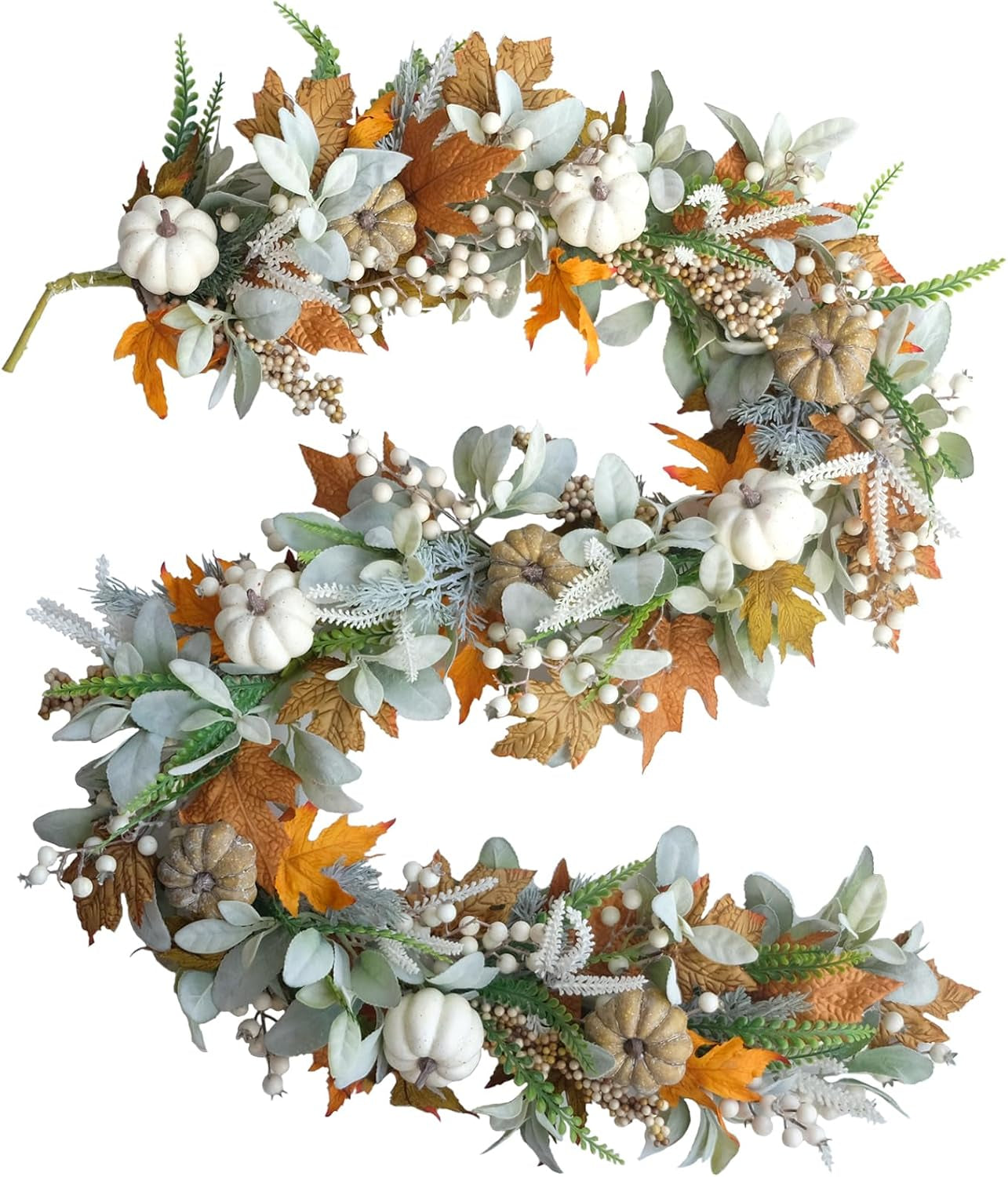 20-Inch Fall Wreath with Eucalyptus, Berries & Pumpkins
