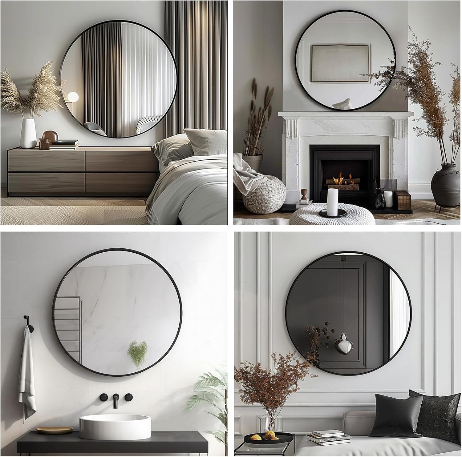 Modern Black Round Wall Mirror | Matte Metal Frame