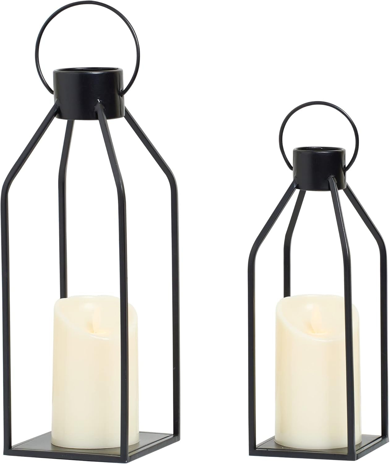 Modern Gold Metal Lantern Set with LED Candles – Set of 2