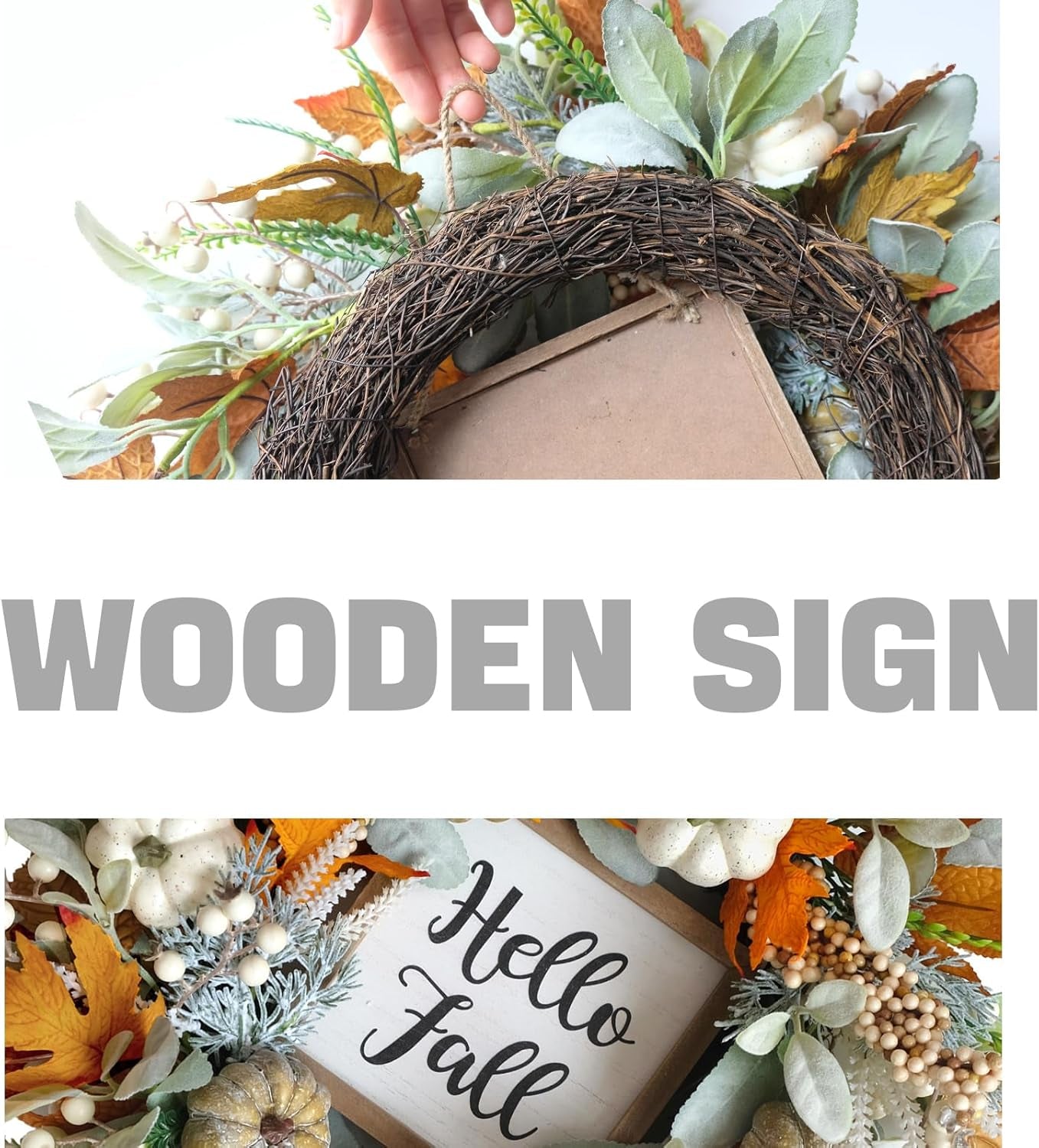 20-Inch Fall Wreath with Eucalyptus, Berries & Pumpkins