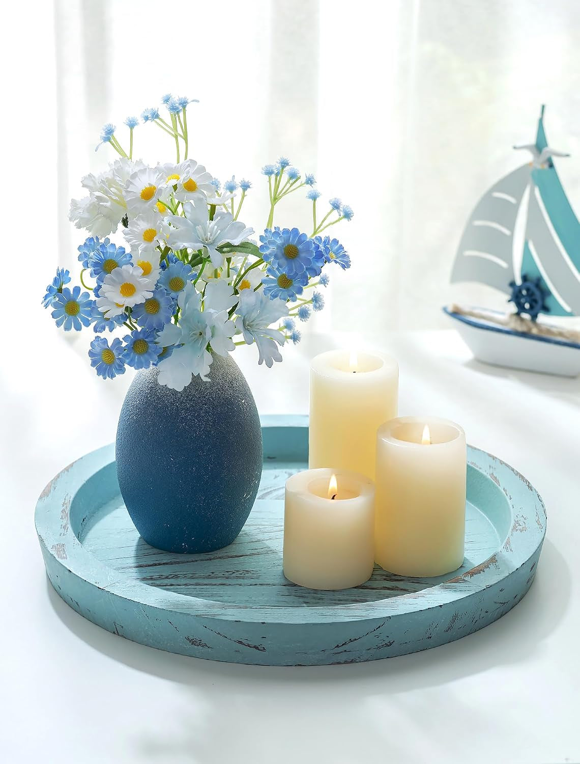 Round Wooden Decorative Tray | Rustic Farmhouse Accent Tray
