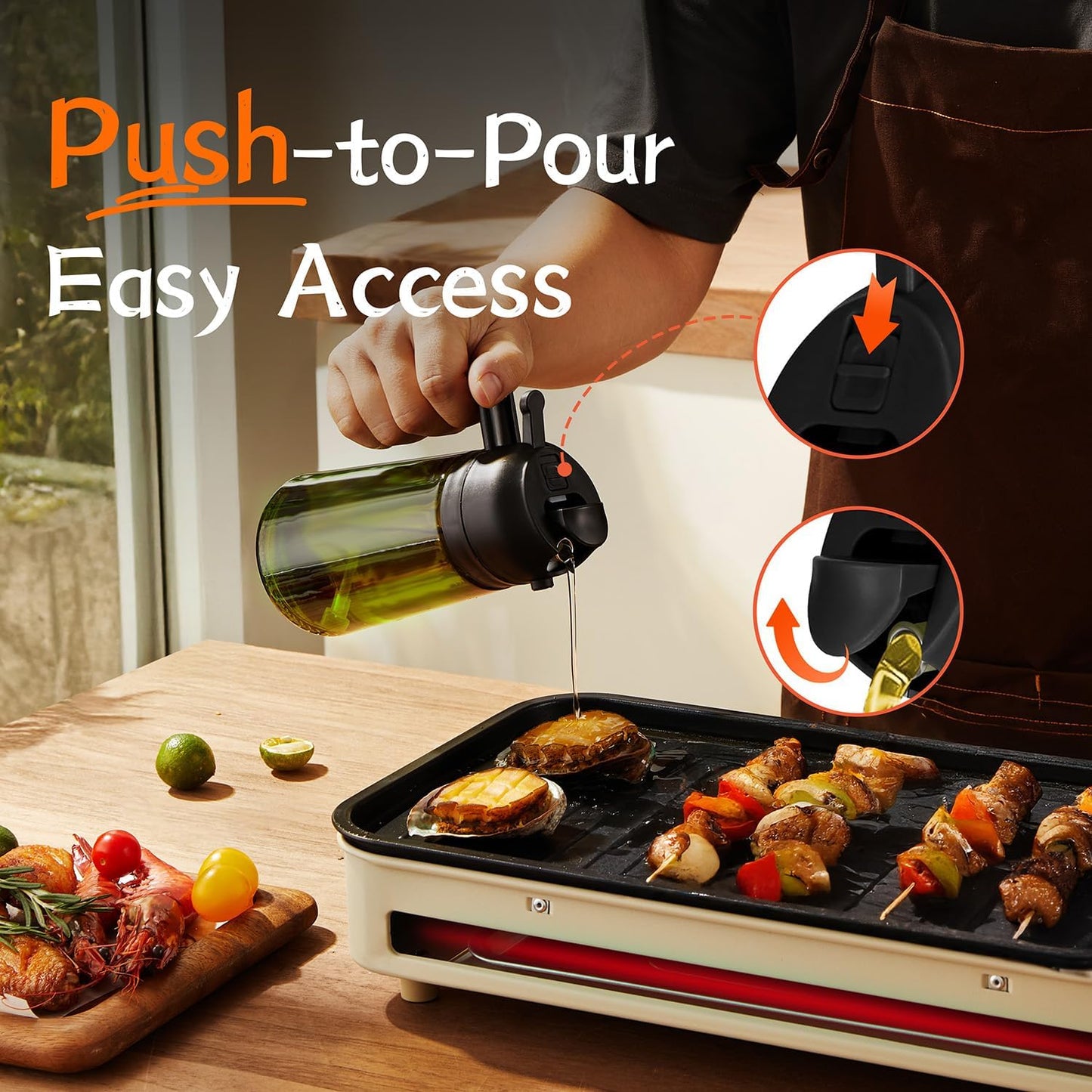 2-in-1 Olive Oil Dispenser Bottle with Spray & Pour Spout | Glass Cooking Oil Bottle for Kitchen & Air Fryer