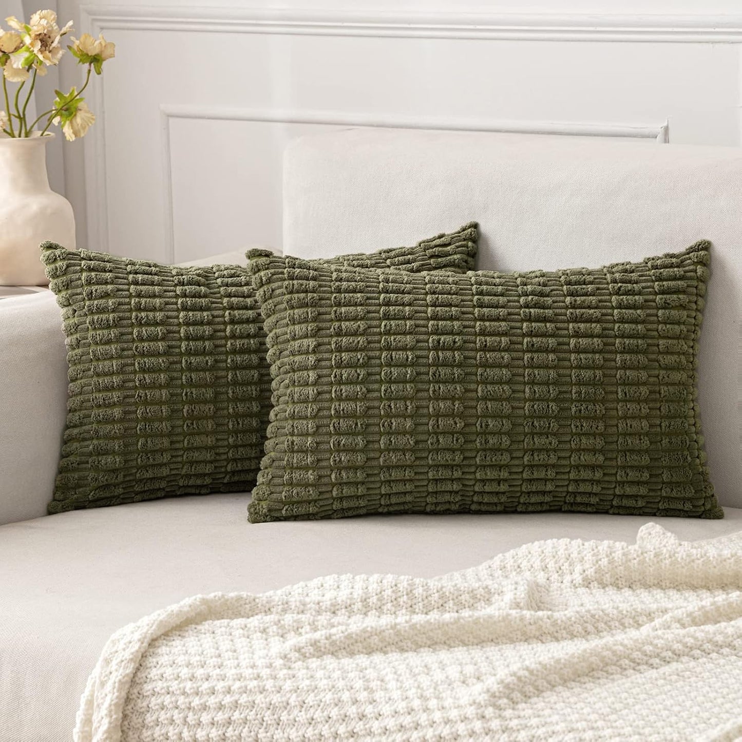 Boho Corduroy Decorative Throw Pillow Cover for Couch, Sofa & Bed