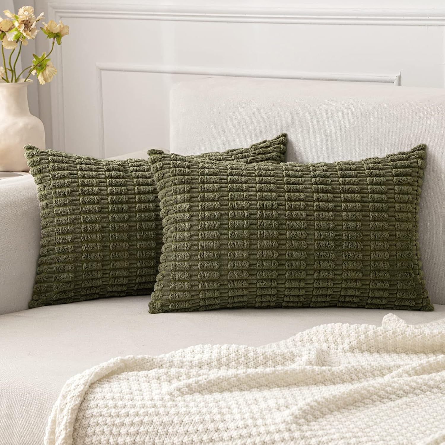 Boho Corduroy Decorative Throw Pillow Cover for Couch, Sofa & Bed