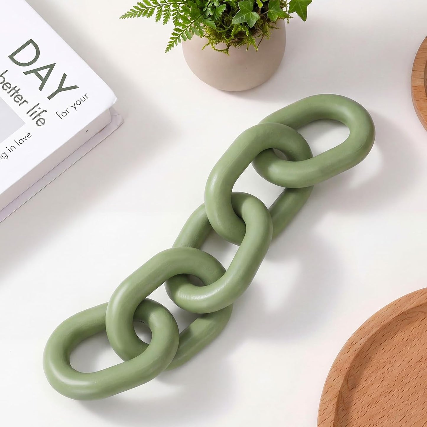 Decorative Wooden Chain Link Décor | Hand-Carved Farmhouse Accent