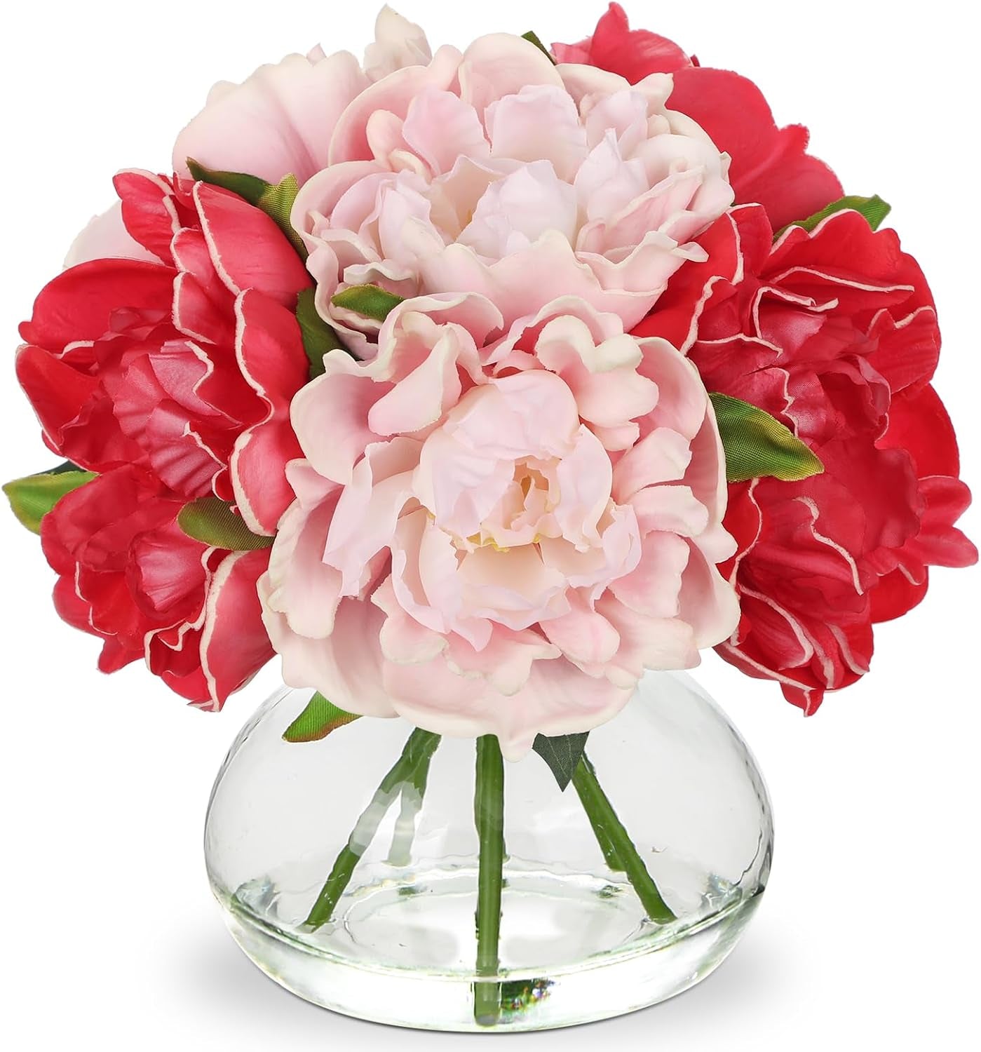 Faux White Hydrangea Arrangement in Glass Vase