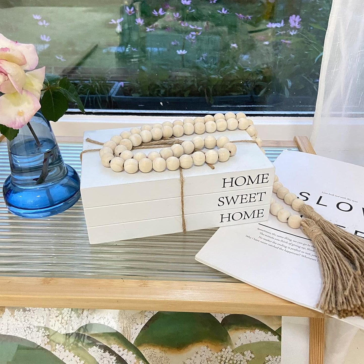 Decorative Faux Books with Wood Bead Garland – Home Sweet Home