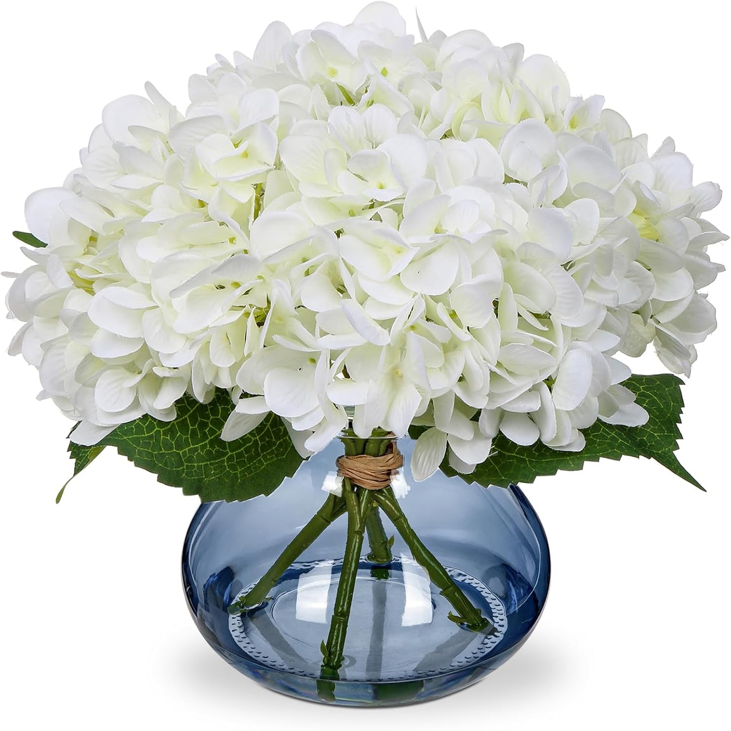 Faux White Hydrangea Arrangement in Glass Vase
