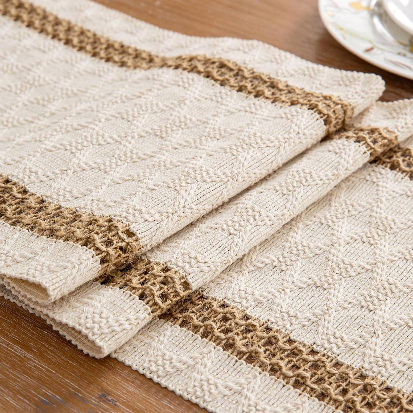 Neutral Boho Cotton Table Runner – Farmhouse Dining Décor