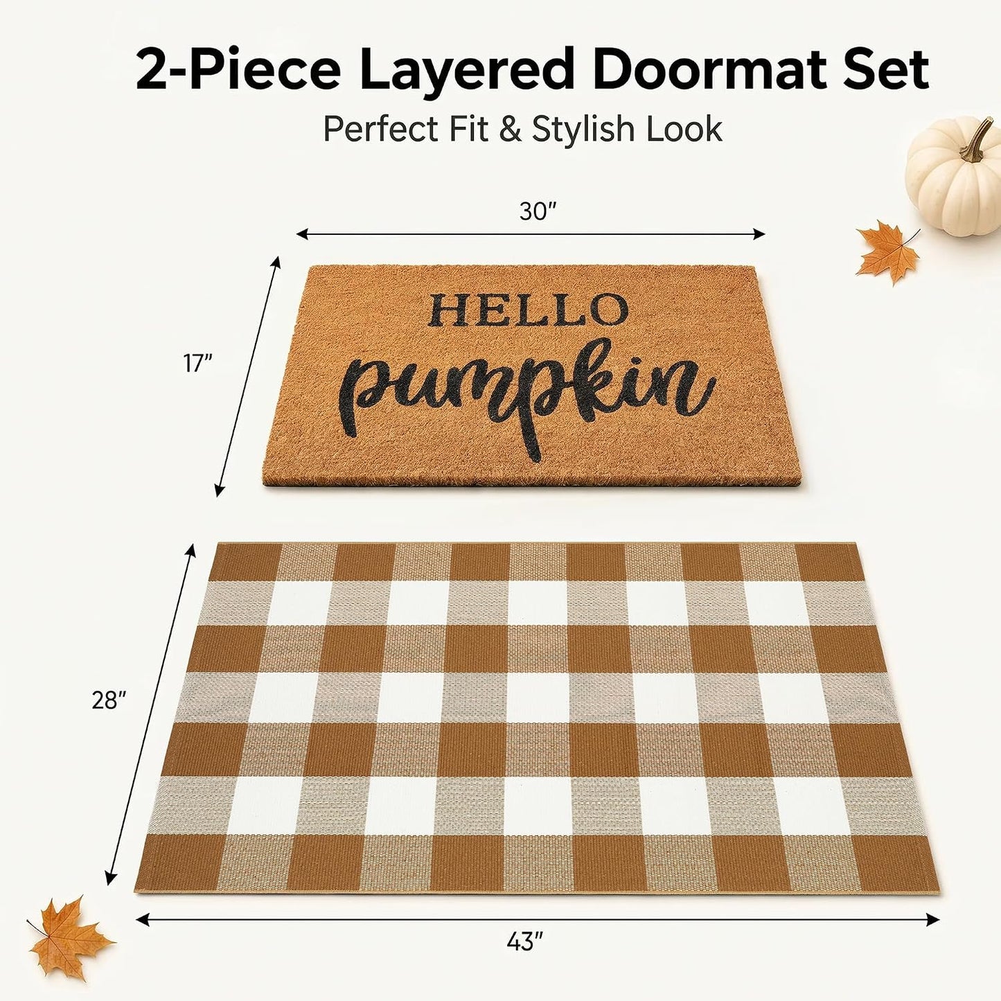 Fall Coir Welcome Mat & Plaid Rug Set