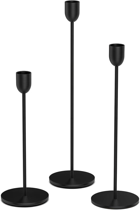 Modern Black Metal Candle Holders | Set of 3 Taper Candlesticks