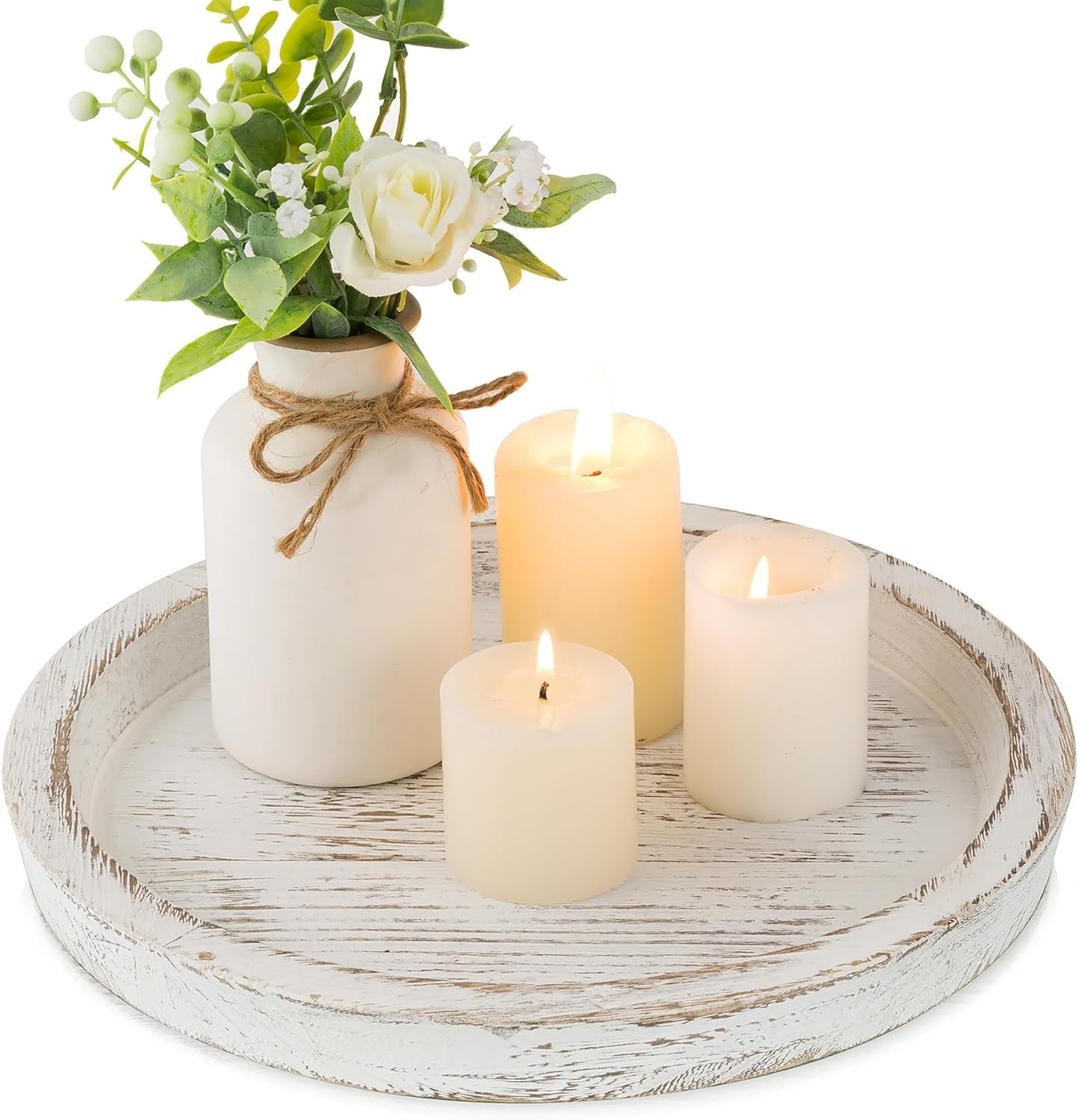 Round Wooden Decorative Tray | Rustic Farmhouse Accent Tray