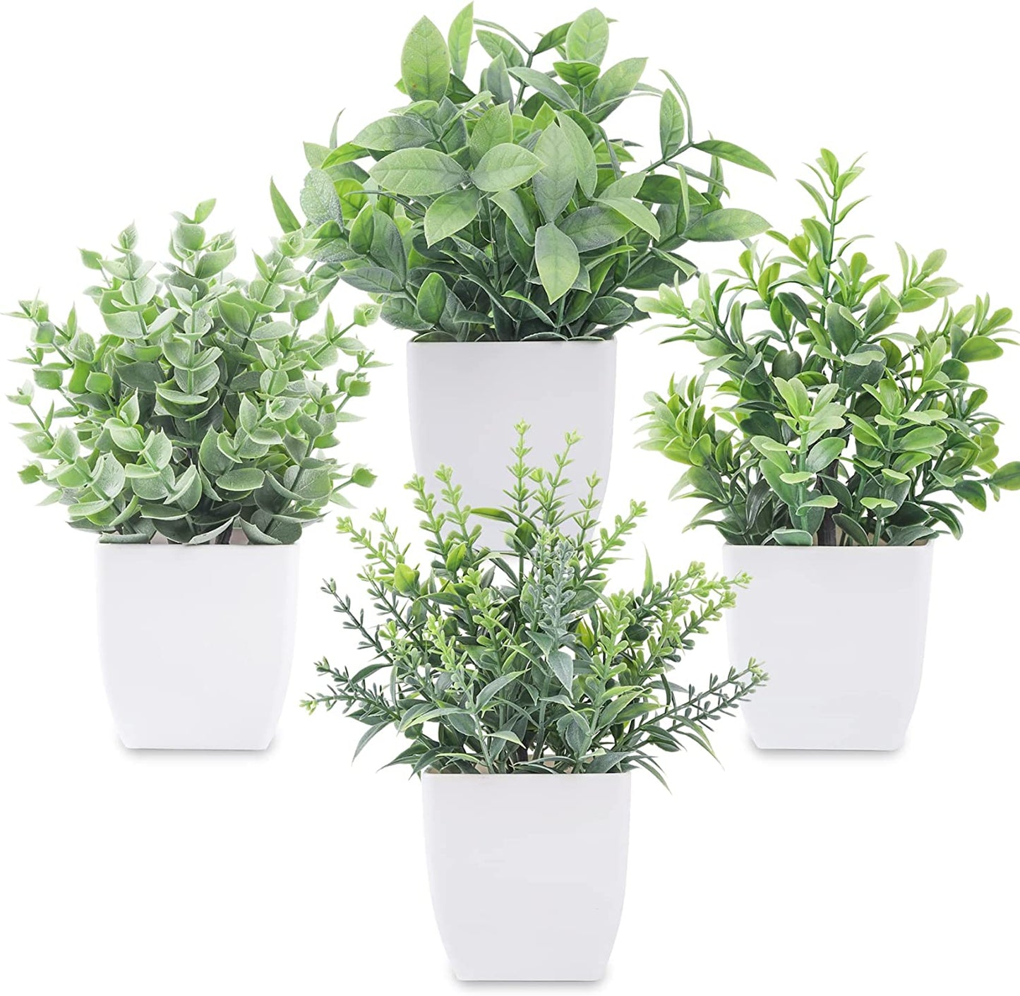 Mini Artificial Potted Plants | Set of 4 Faux Greenery for Home Décor