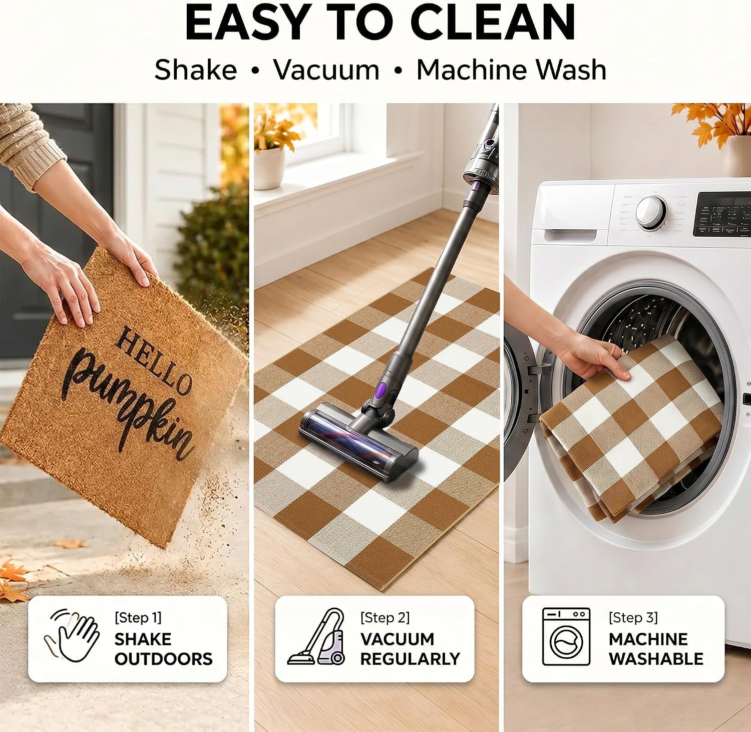 Fall Coir Welcome Mat & Plaid Rug Set