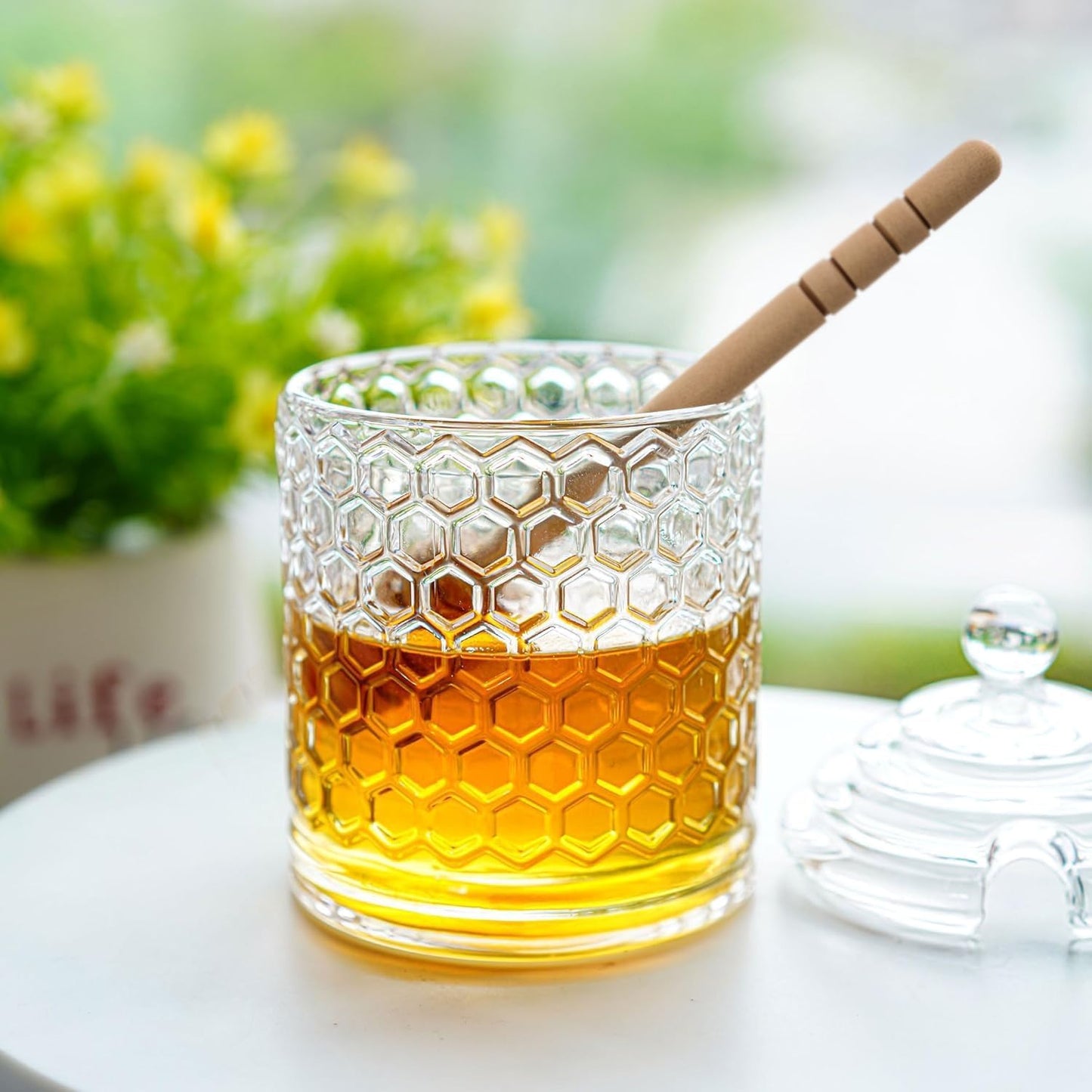 Crystal Glass Honey Jar with Dipper