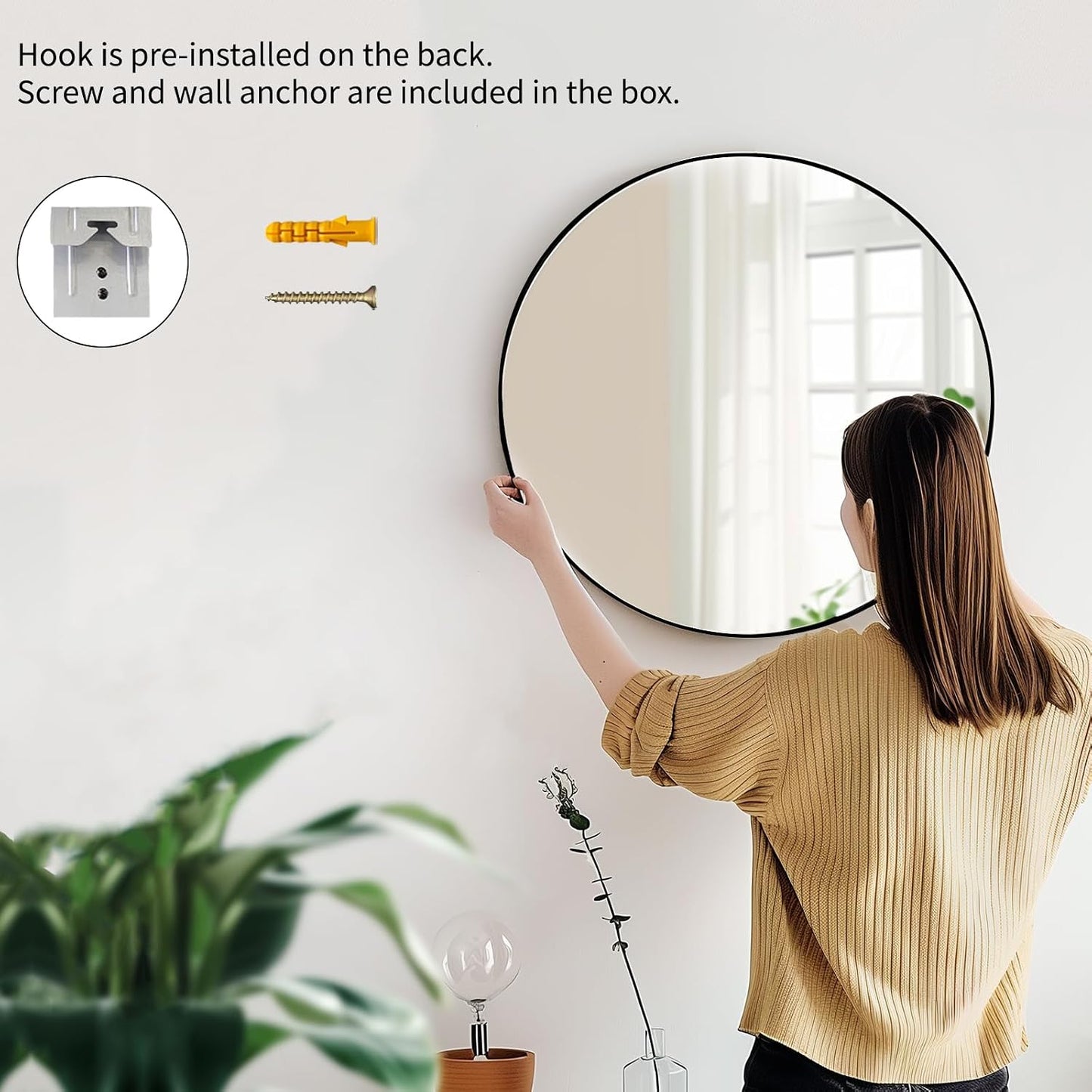 Modern Black Round Wall Mirror | Matte Metal Frame