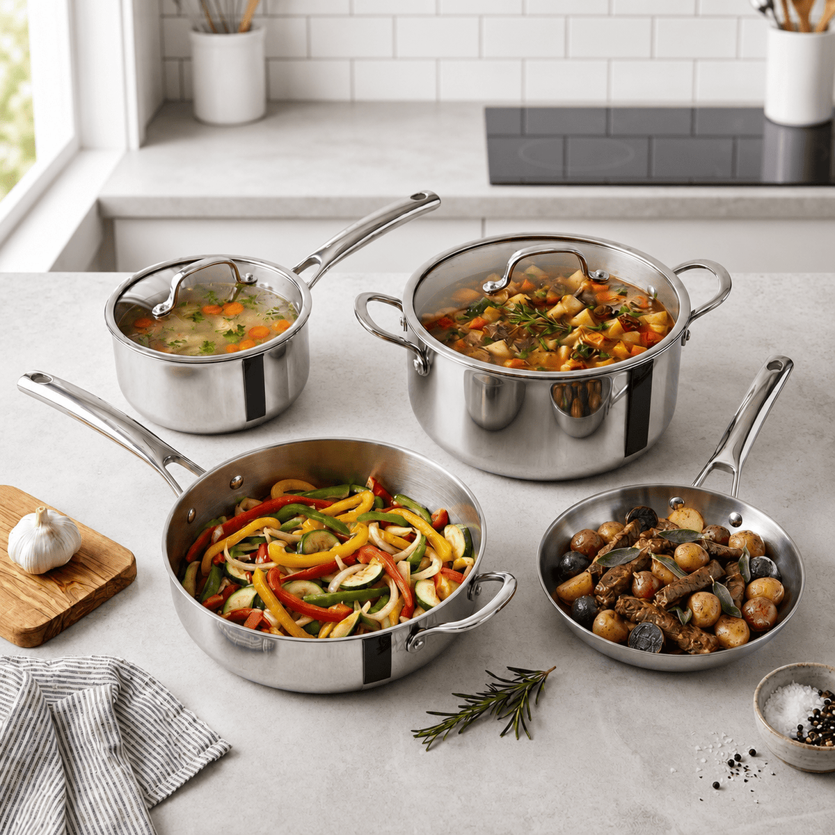 10-Piece Tri-Ply Stainless Steel Cookware Set