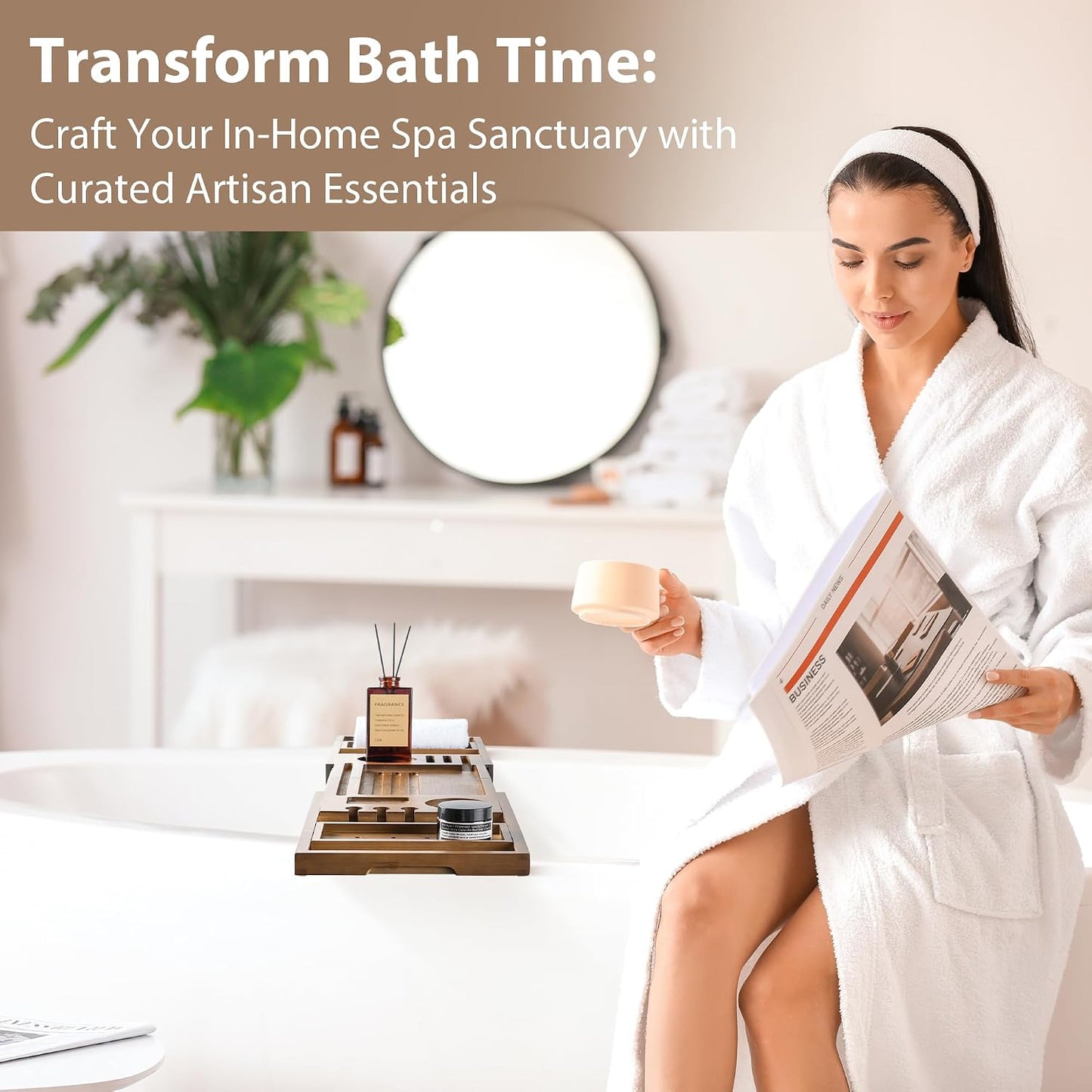 Expandable Bamboo Bathtub Caddy Tray
