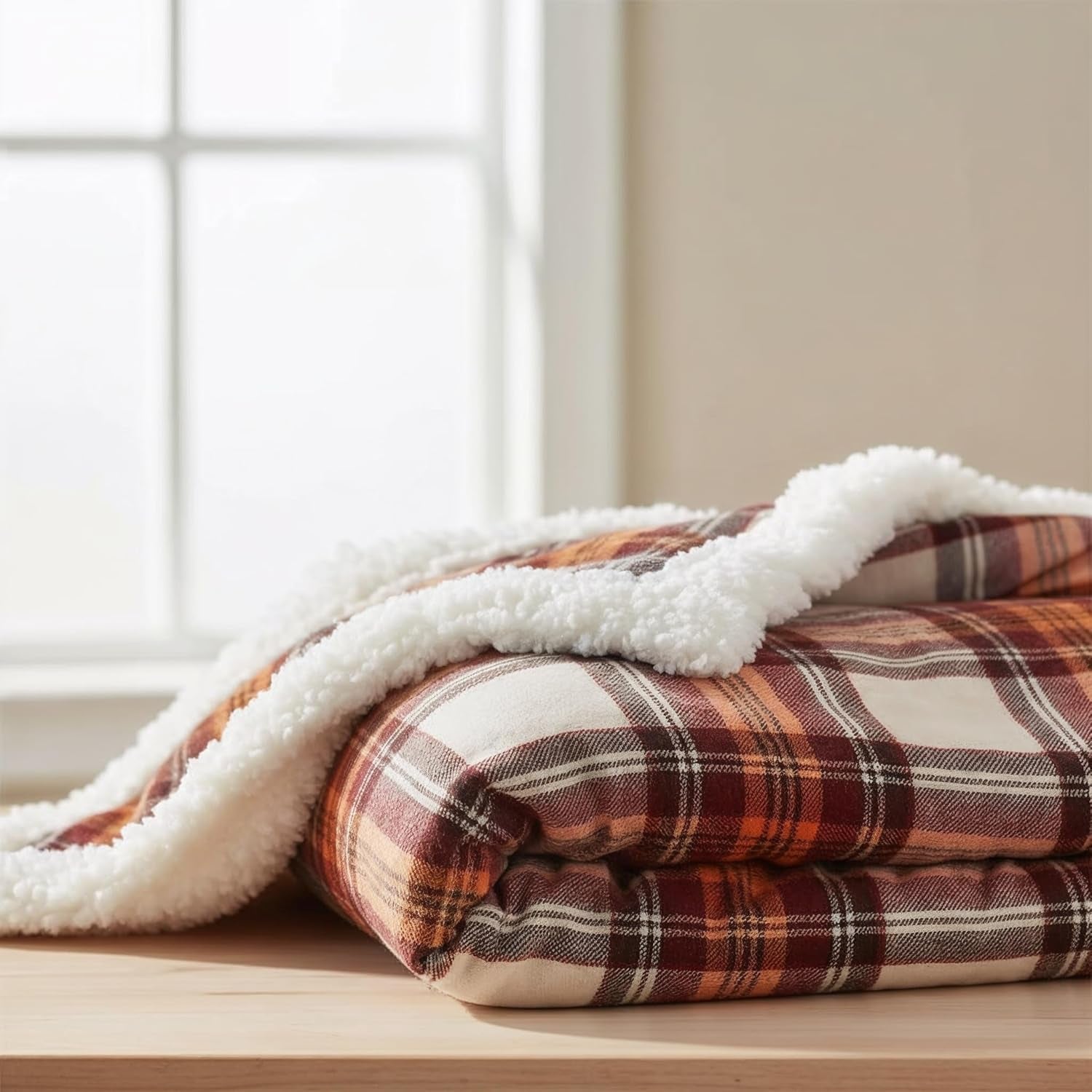 Eddie Bauer Plaid Sherpa Throw Blanket – Ultra Soft Reversible 50" x 60"