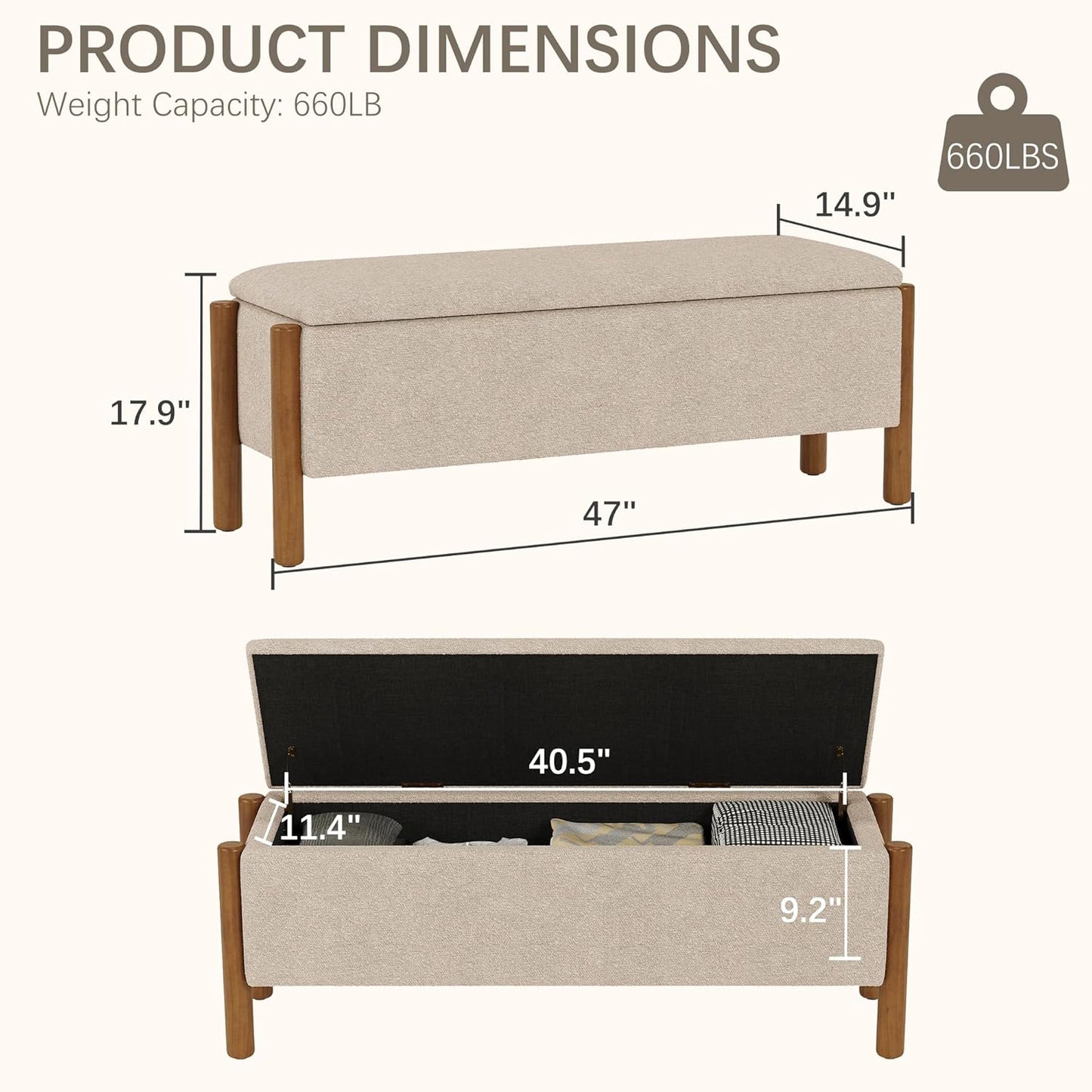 Modern Upholstered Storage Bench with Walnut Legs