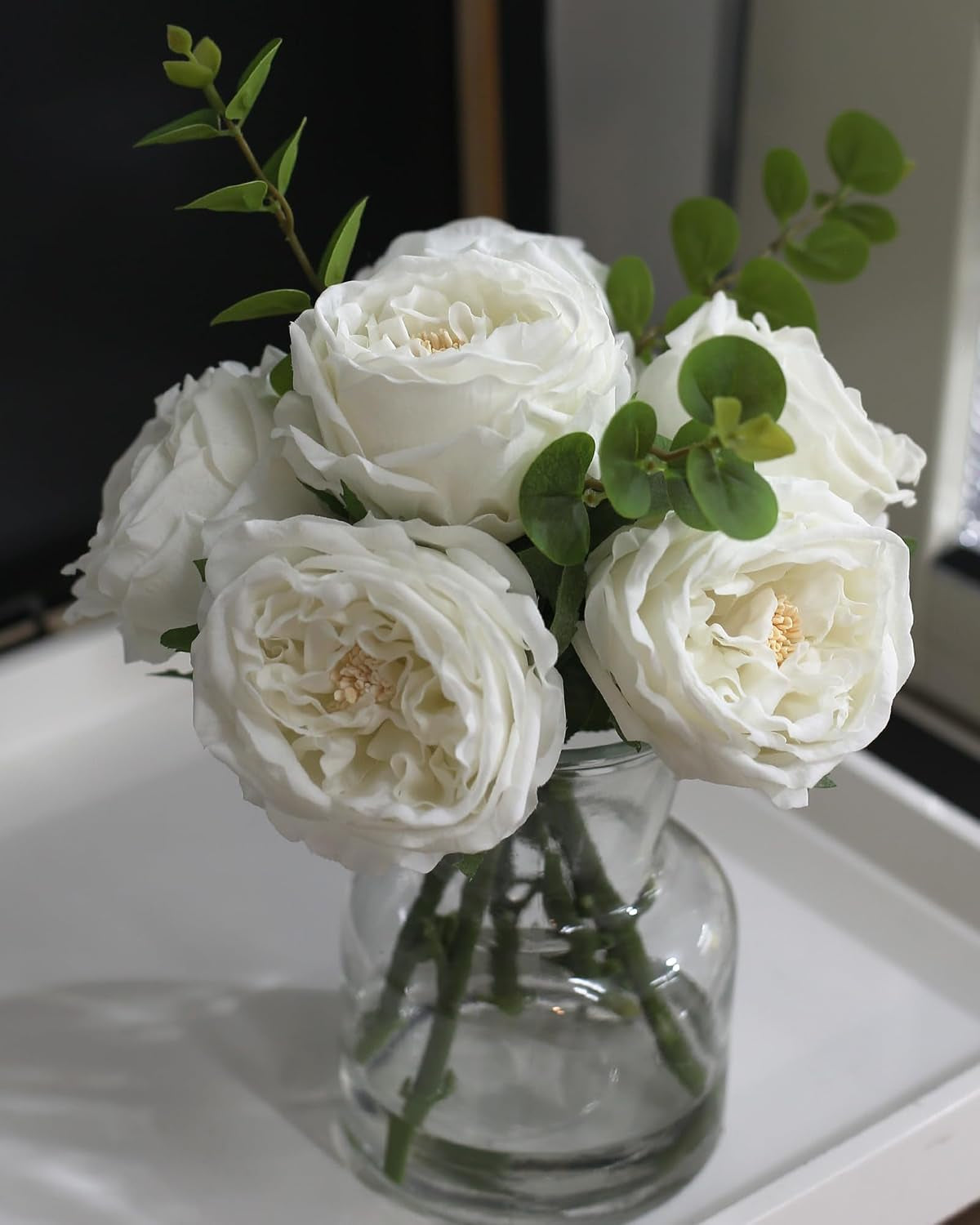 Faux Champagne Rose Arrangement in Glass Vase