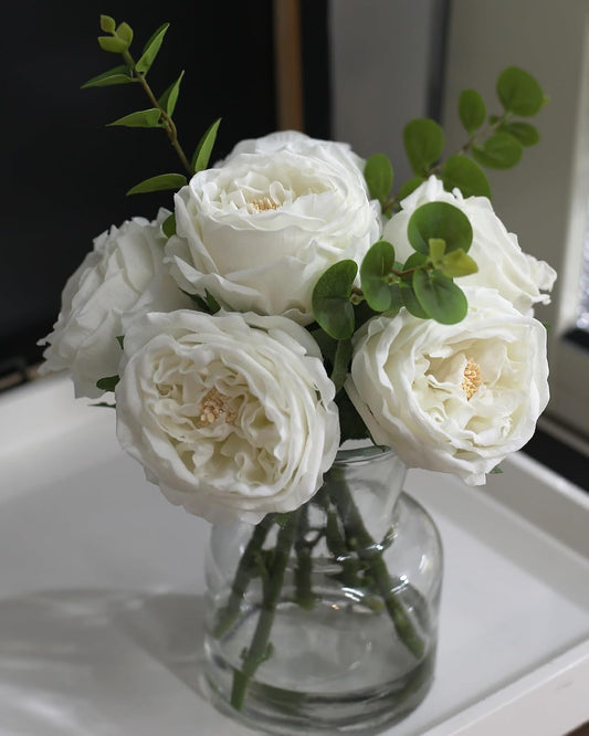 Faux Champagne Rose Arrangement in Glass Vase