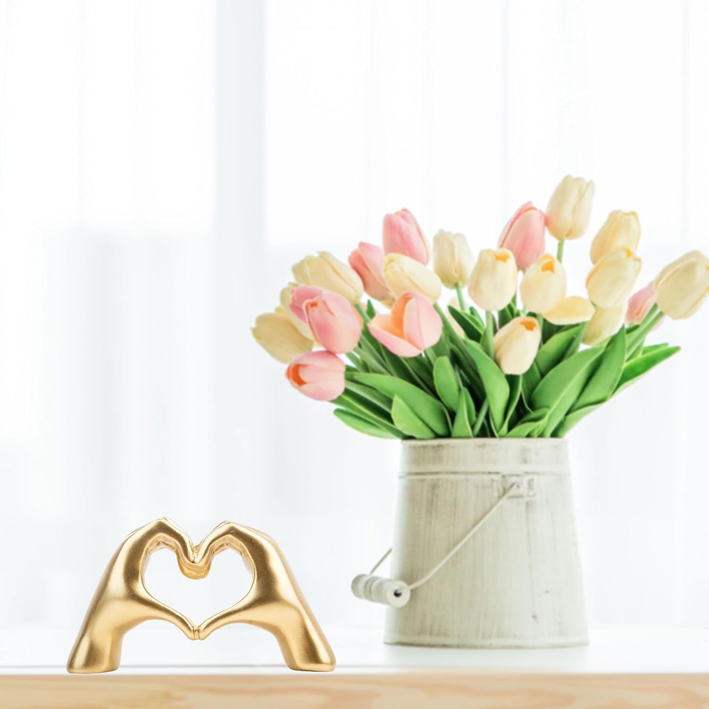 Modern Heart Hands Sculpture – Minimalist Ceramic Decor Accent
