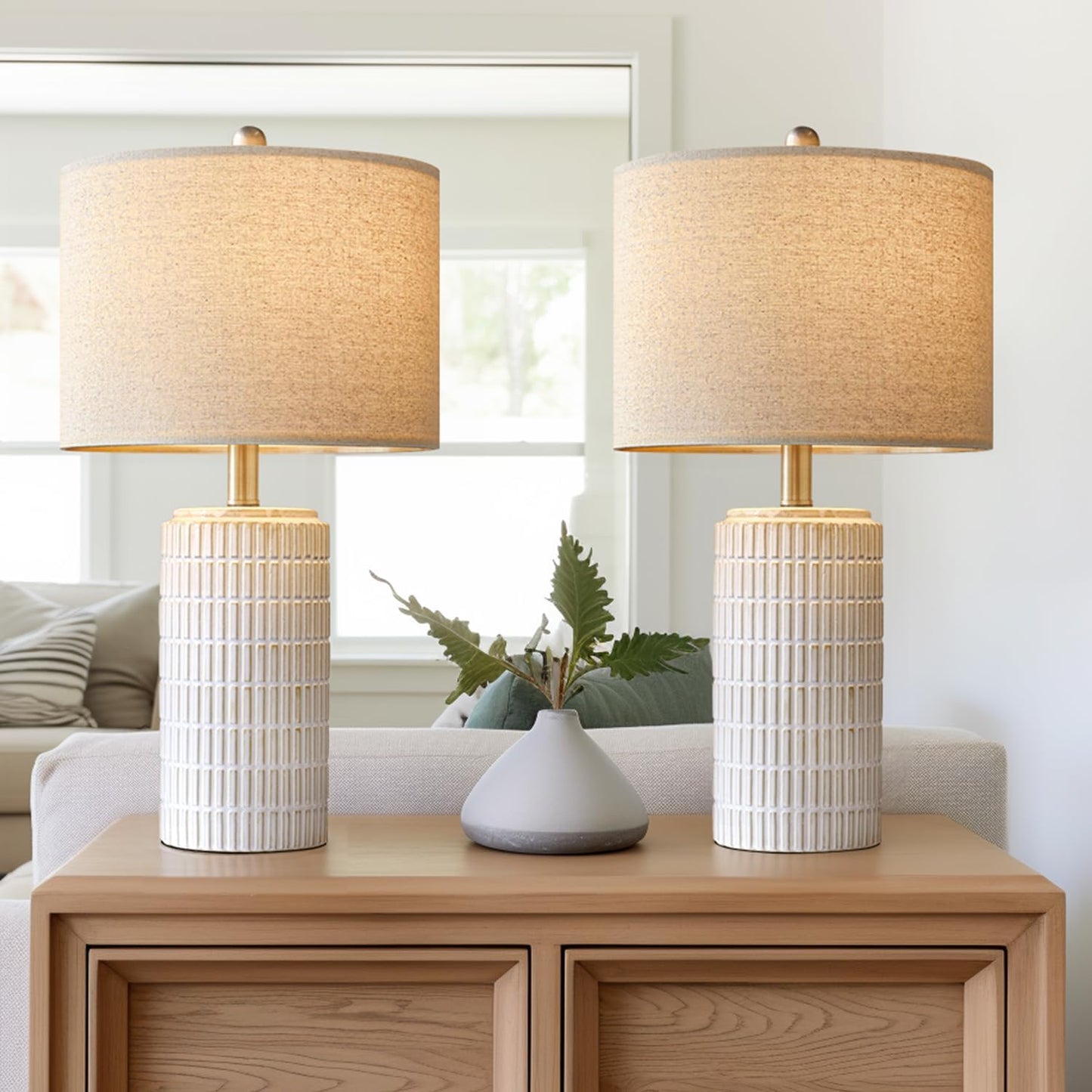 Modern Ceramic Table Lamp with Linen Shade | Bedside & Living Room Lamp