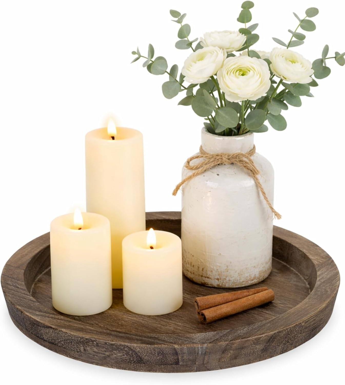 Round Wooden Decorative Tray | Rustic Farmhouse Accent Tray