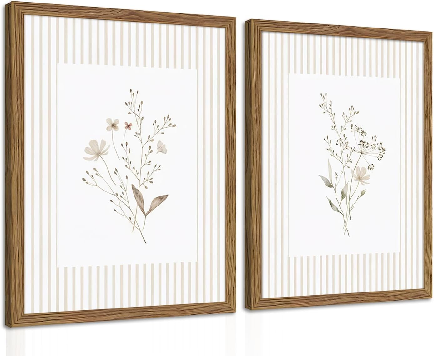 Neutral Wildflower Wall Art Set of 2 | Framed Botanical Prints