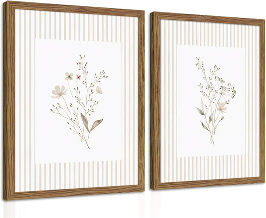 Neutral Wildflower Wall Art Set of 2 | Framed Botanical Prints