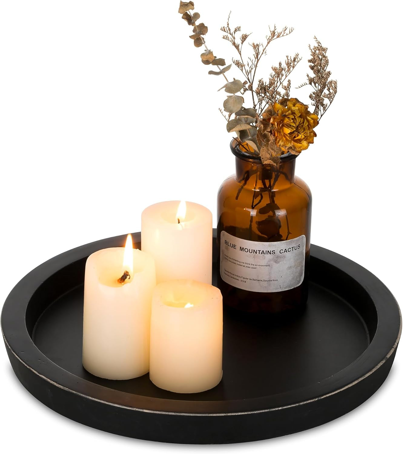 Round Wooden Decorative Tray | Rustic Farmhouse Accent Tray