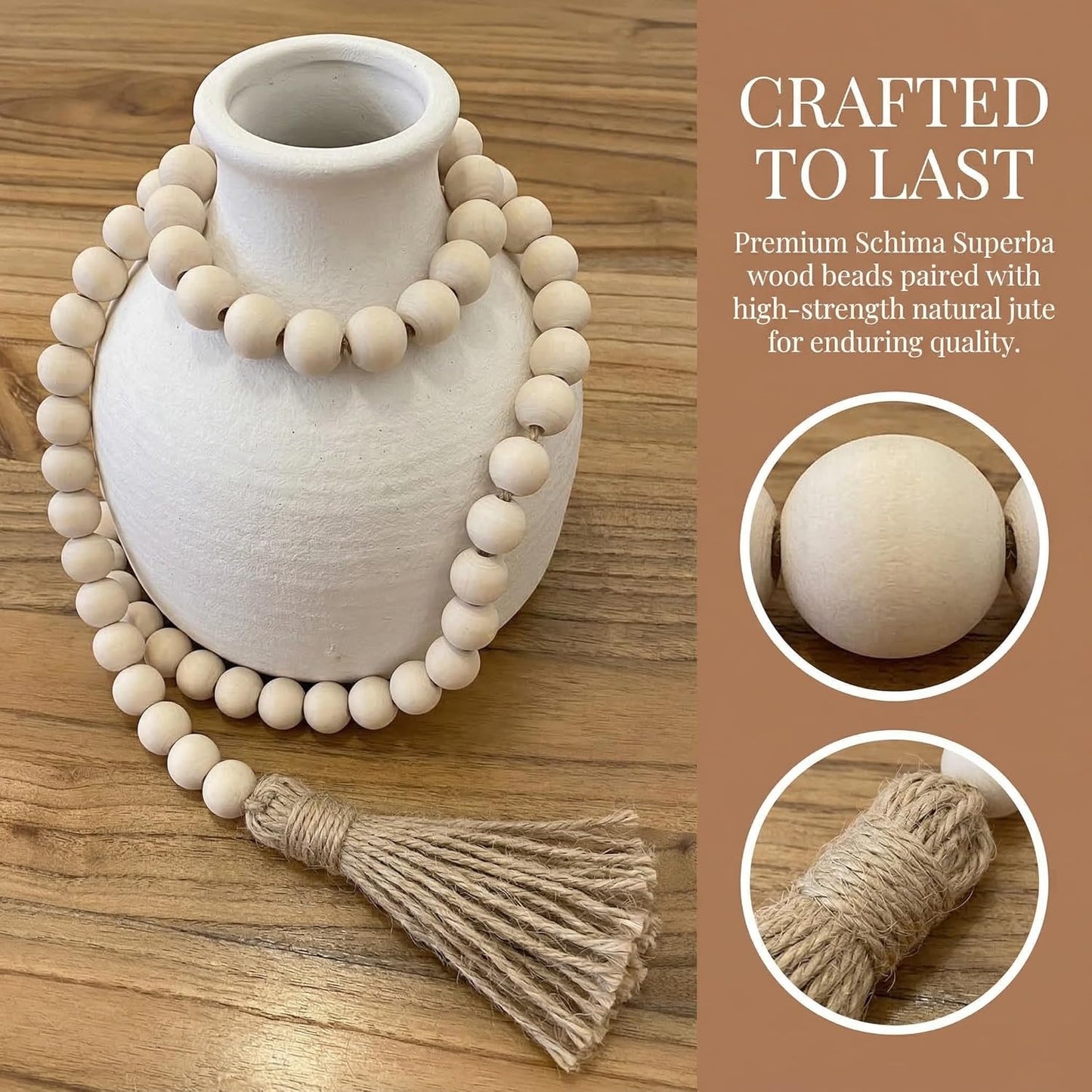 Farmhouse Wood Bead Garland | Rustic Wooden Beads with Tassels
