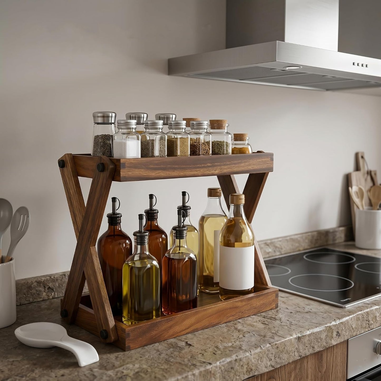 2-Tier Wood Countertop Organizer Shelf for Kitchen & Coffee Bar