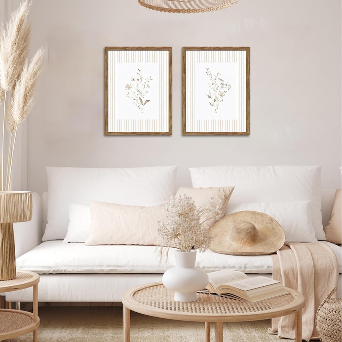 Neutral Wildflower Wall Art Set of 2 | Framed Botanical Prints