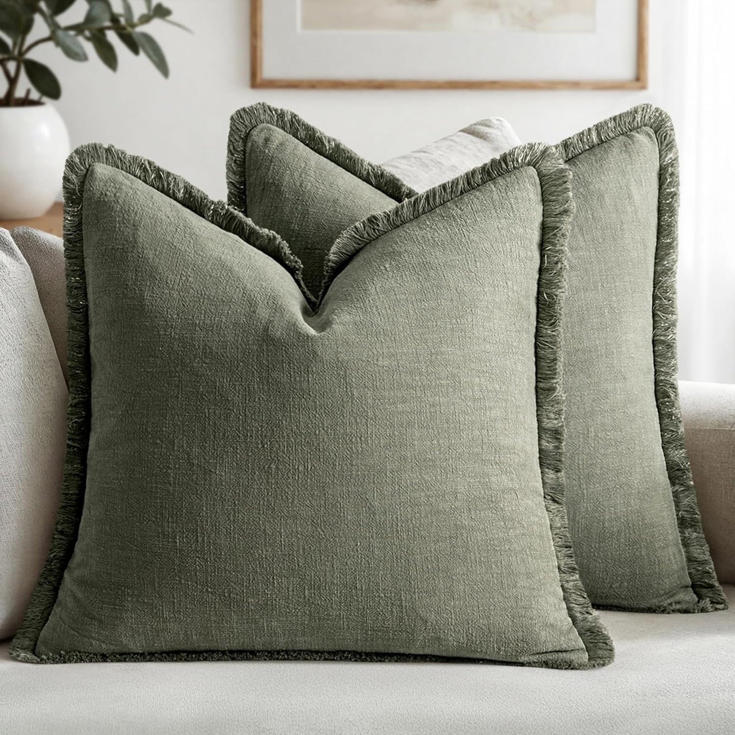 Boho Linen Fringe Pillow Covers
