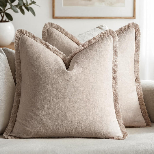 Boho Linen Fringe Pillow Covers